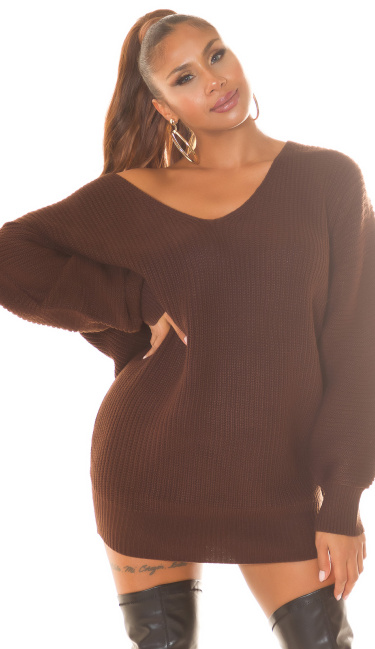 Oversized grof gebreide sweater-trui / jurk bruin